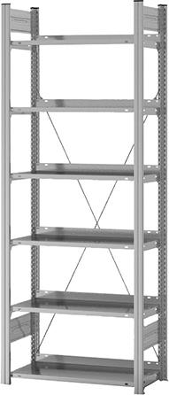 Grundregal NEUTRAL,  zerlegt HZG 20307 EX, 6 Böden 2000x300x750mm verzinkt