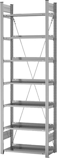 Grundregal NEUTRAL,  zerlegt HZG 23307 EX, 7 Böden 2350x300x750mm verzinkt