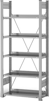 Grundregal NEUTRAL,  zerlegt HZG 17307 EX, 5 Böden 1750x300x750mm verzinkt