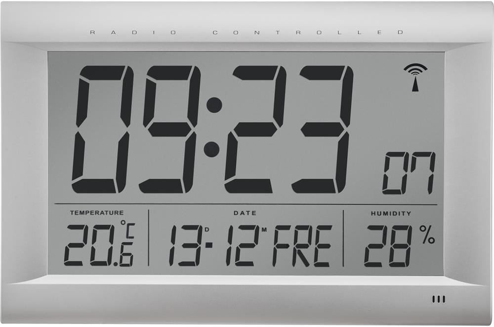 BÜRK MOBATIME, LCD Funkwanduhr digital display silber matt