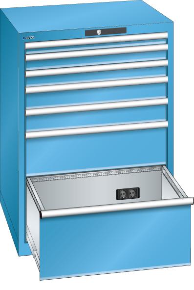 Schubladenschrank LISTA,  36x36E 717x725x1000 7 Schub., 75kg Typ D4x230V KEYLock Lichtblau RAL5012