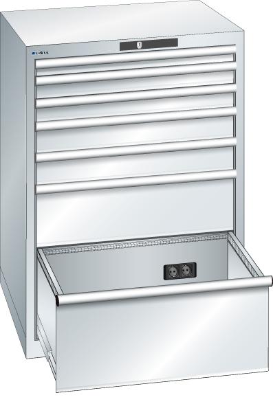 Schubladenschrank LISTA,  36x36E 717x725x1000 7 Schub., 75kg Typ 4x230V KEYLock Lichtgrau RAL7035