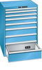 Schubladenschrank LISTA,  36x36E 717x725x1000 8 Schub., 75kg Typ D2x230V KEYLock Lichtblau RAL5012
