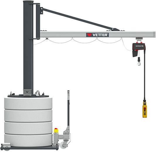 VETTER KRANTECHNIK, Mobiler Säulenschwenkkran250kg,4,9m,270 MOBILUS+Elektrokettenzug MOB12-US2,5-4,9